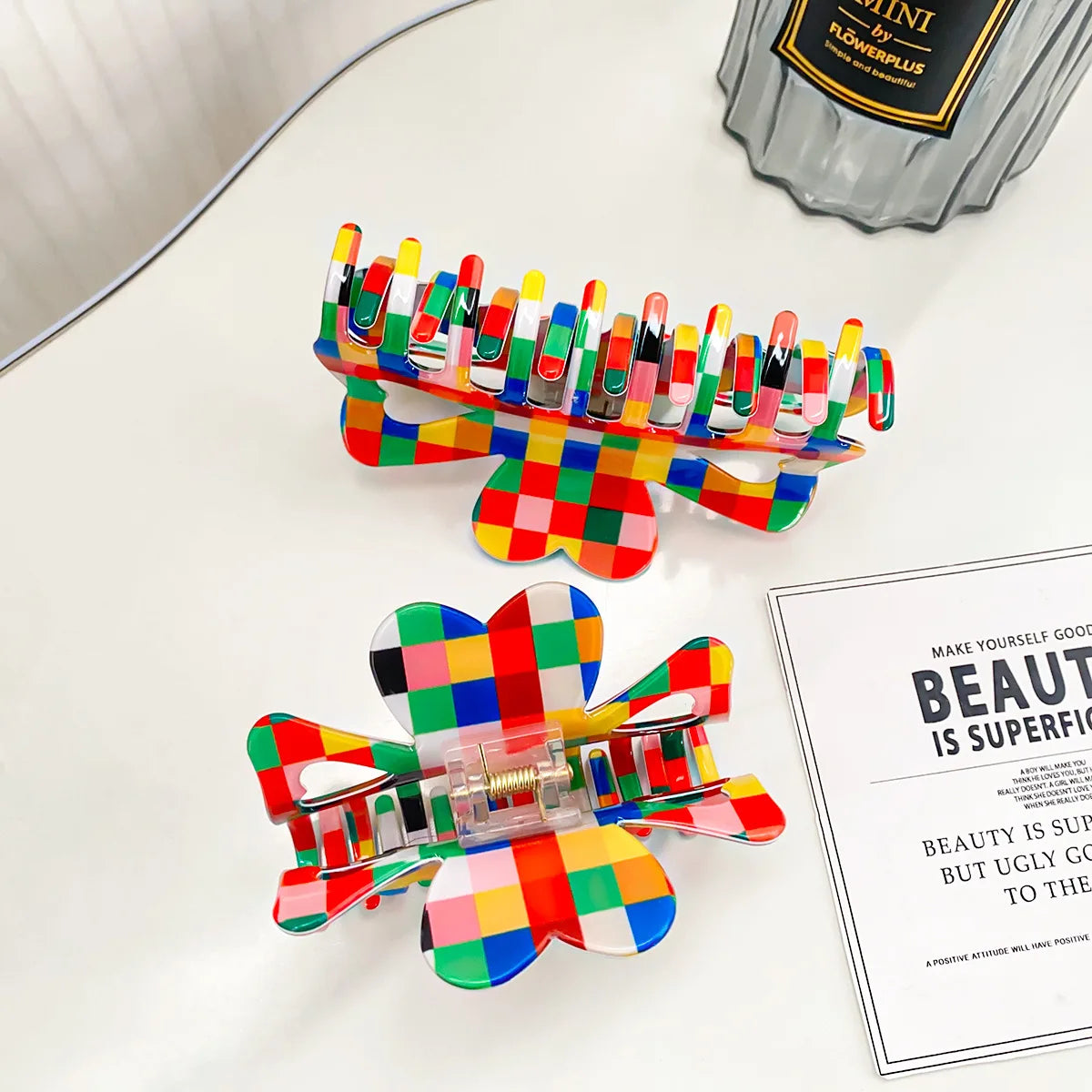 Multicolour Checkered Hair Claw - Ice Cream Cake