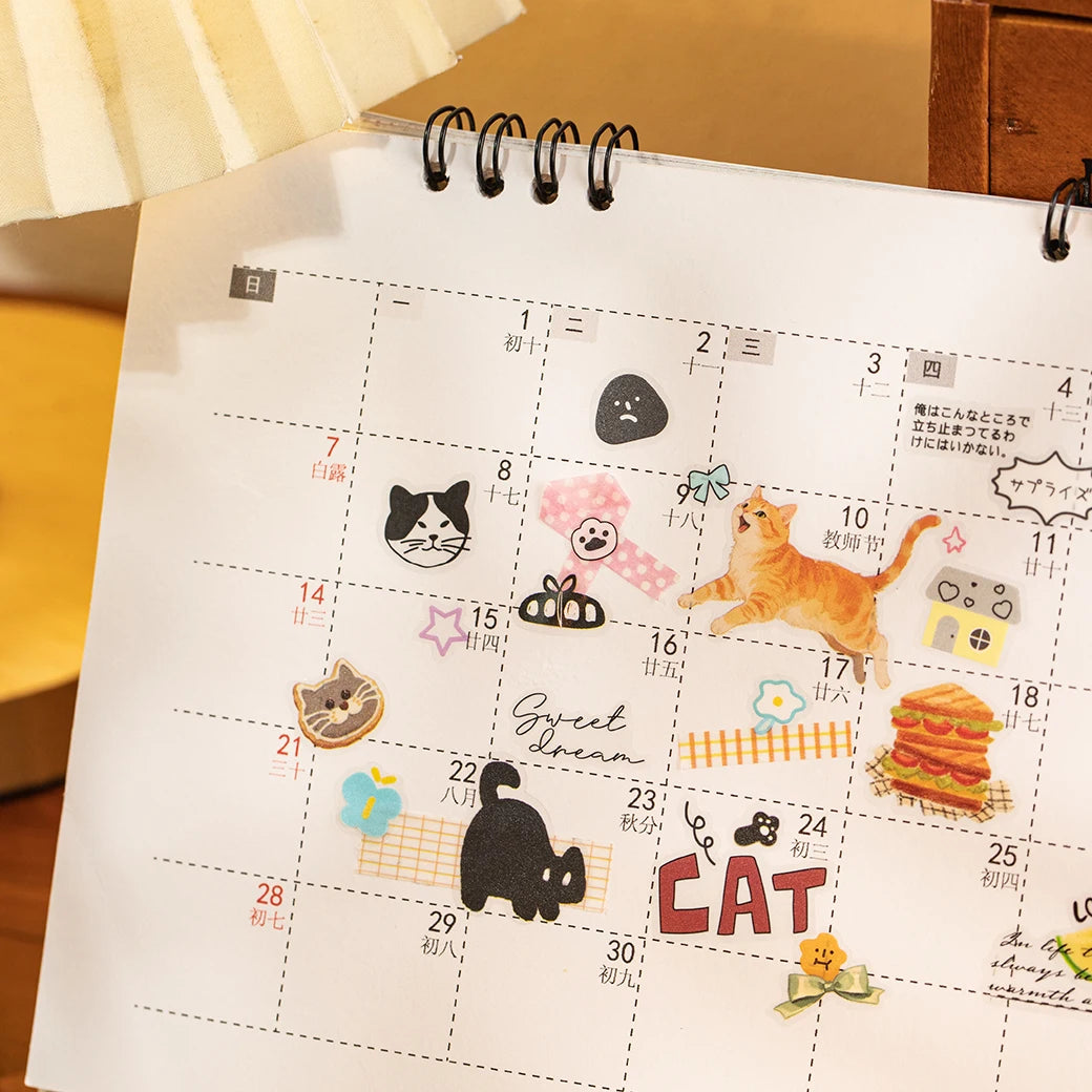 20pcs Corner Cats PET Square Sticker Book for Journal Scrapbooking Planner Decoration Waterproof Cute Animal Stickers, Mr. Paper - Ice Cream Cake