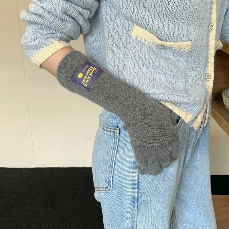 New Fashion Solid Color Touch Screen Knitted Gloves Women Winter Gloves Warm Gloves Solid Work Gloves Mittens For Women - Ice Cream Cake