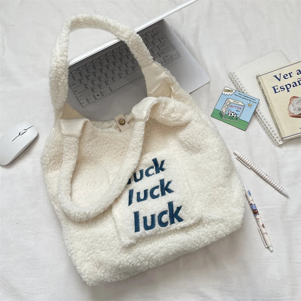 Triple Luck Teddy Fur Tote Bag