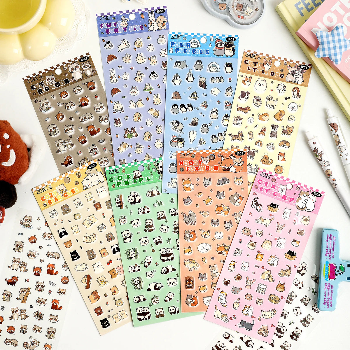 1 Sheet Kawaii Pet Clear PET Sticker, Mini Dog Cat Panda Rabbit Waterproof Strips for Scrapbook Journal DIY - Ice Cream Cake