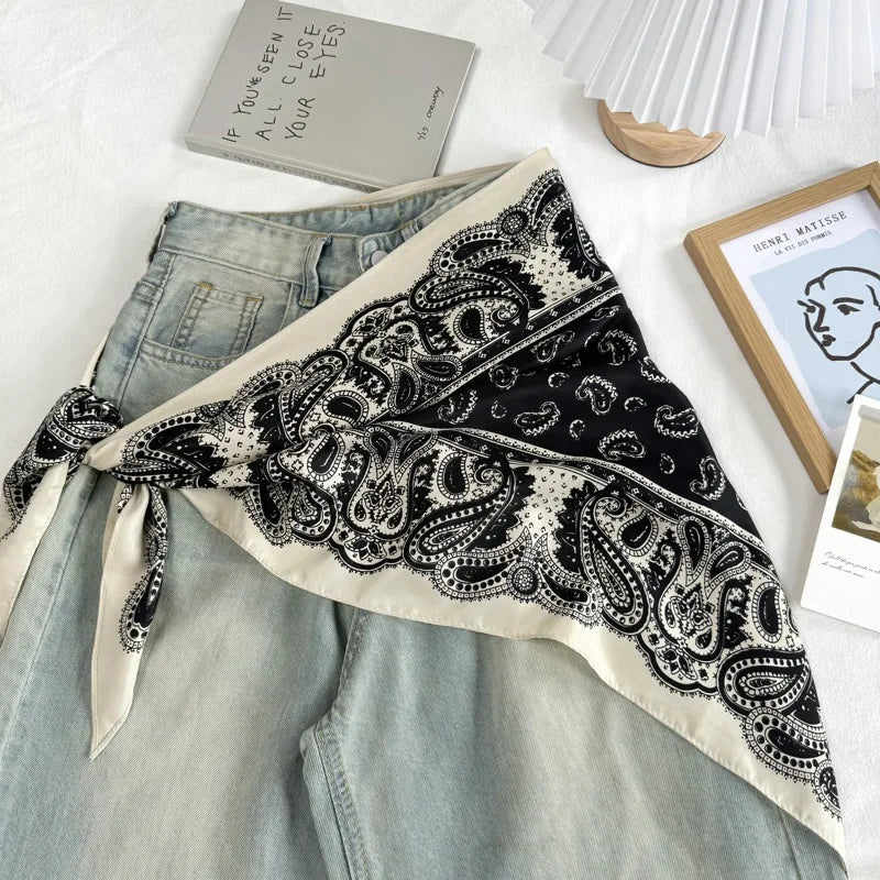 Korean-Style Multi-Functional Triangular Binder Silk Scarf High-Grade Bandage Dress Fart Curtain Tie Stoles Shawls Small Scarf - Ice Cream Cake