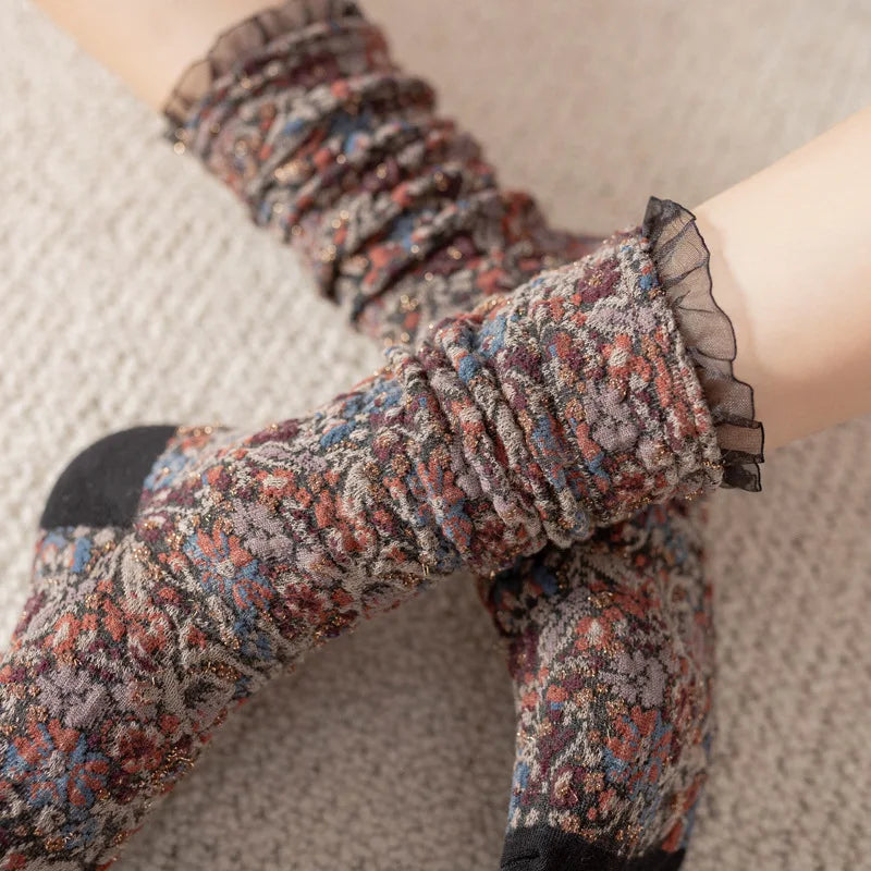 Floral Textured Crew Socks