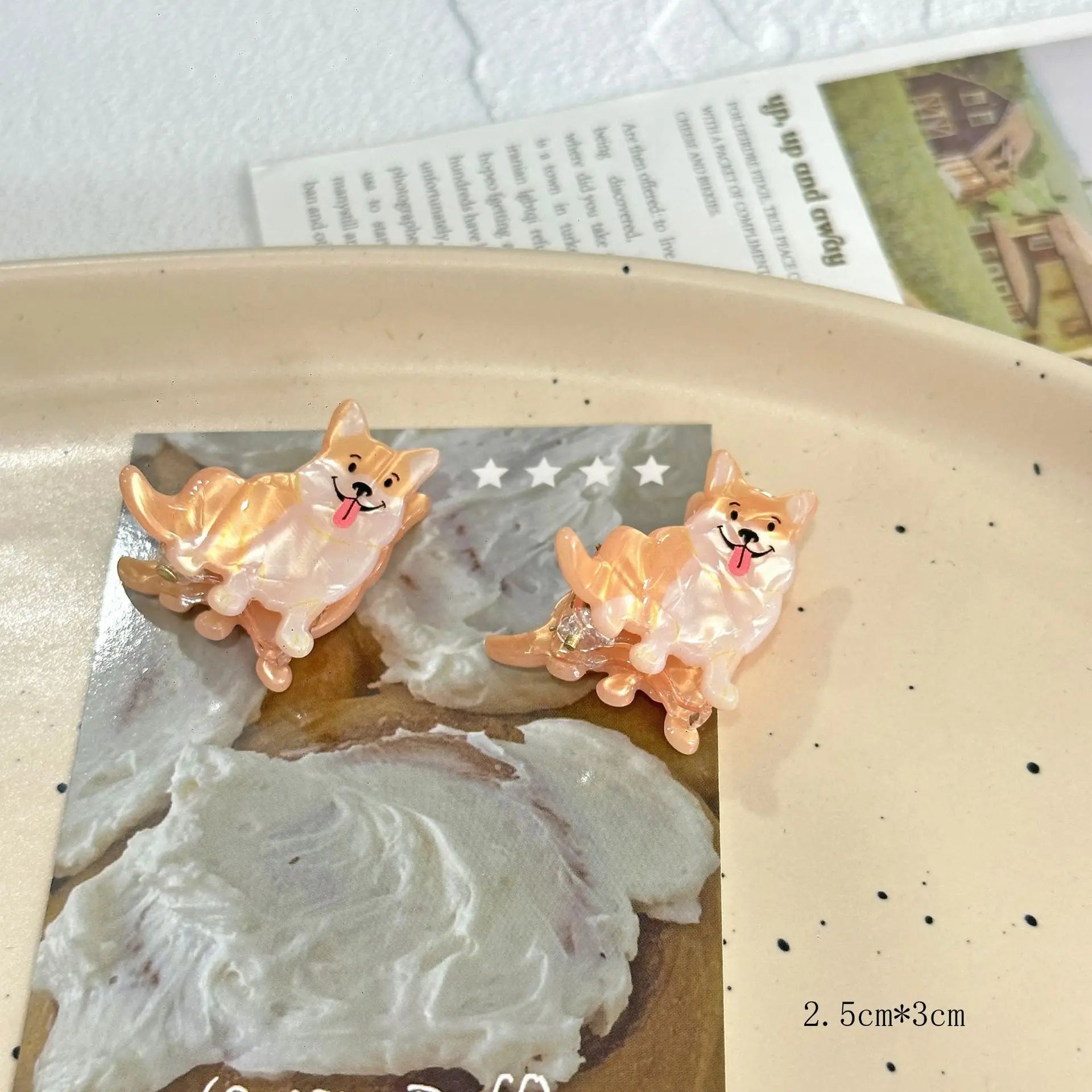 2Pcs Cartoon Cute Animal Small Grab Clip for Women Imitation Corgi French Bulldog Shiba Inu Dogs Bangs Claw Fun Hair Accessories - Ice Cream Cake