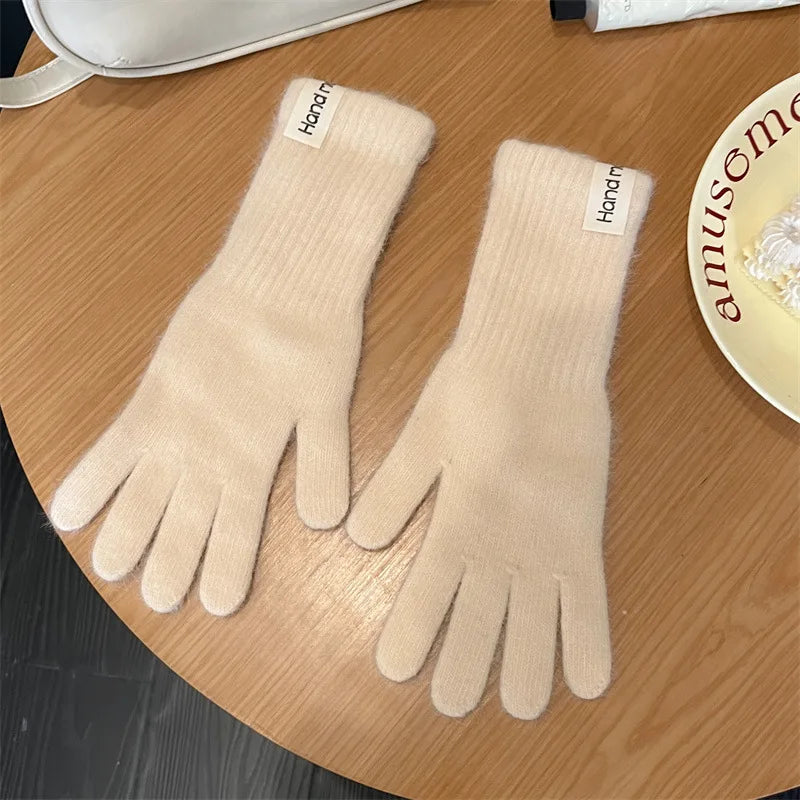 Women Wool Cashmere Gloves Cable Knit Touchscreen Finger Hole Winter Autumn Warm Wrist Length Classic Gloves Female Mitten - Ice Cream Cake