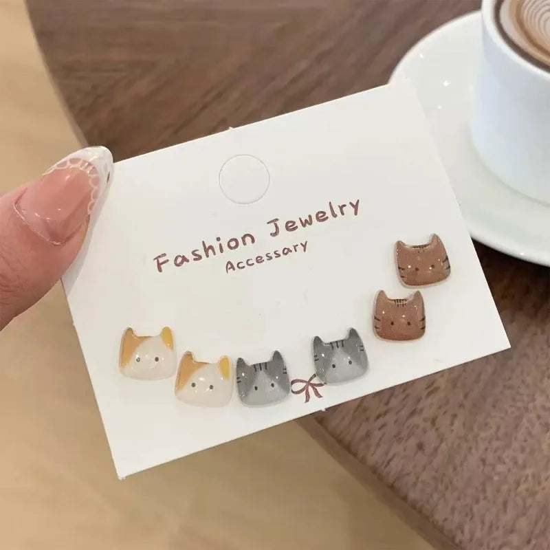 Exquisite Cute Cat Stud Earring for Women Sweet Girls Resin Small Earrings Set Korean Fashion Jewelry Accessories Gifts - Ice Cream Cake