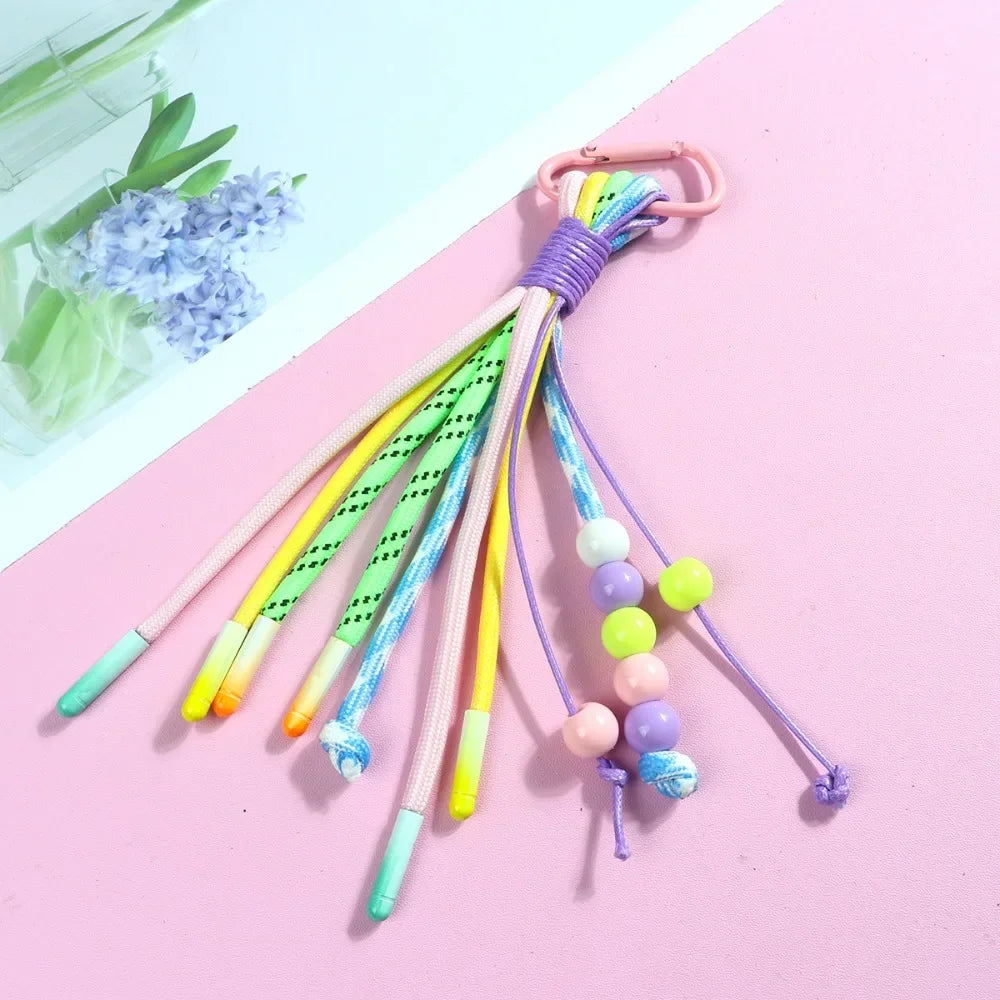Y2K Braided Rope Keychain Handmade Creative Acrylic Striped Webbing Keychain Colorful Long Tassel Bag Charms Bag Accessories - Ice Cream Cake