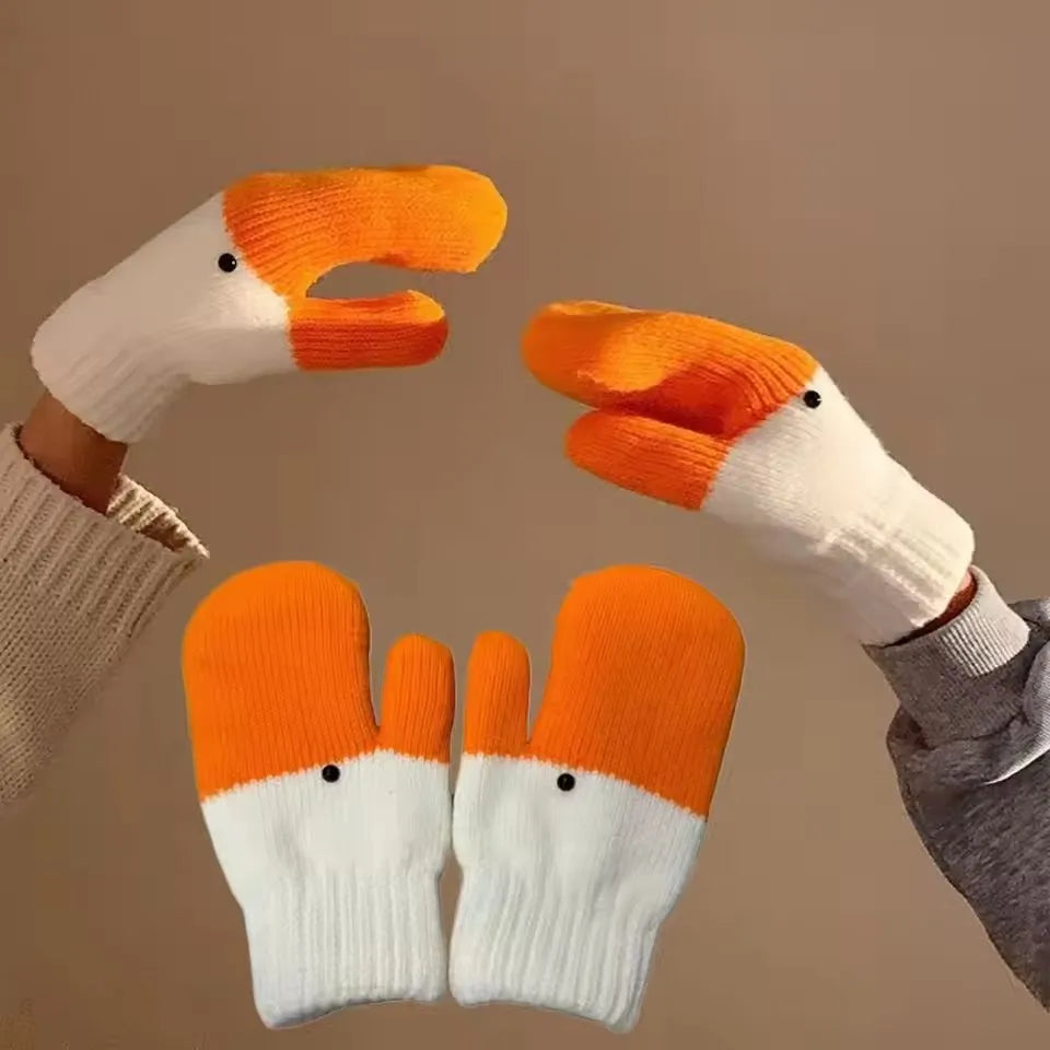 Funny Knitted Goose Wool Gloves for Autumn and Winter, Cute with Thick Velvet for Cold Protection and Warmth Double Layer Gloves - Ice Cream Cake