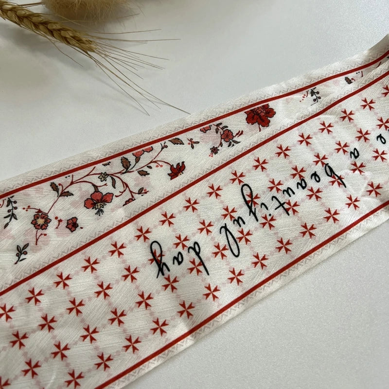 New Long Bag Scarf Women Hair Band Lady Accessories Print Skinny Scarves Headband Satin Ribbon Neck Tie Decorative Bag Scarves - Ice Cream Cake