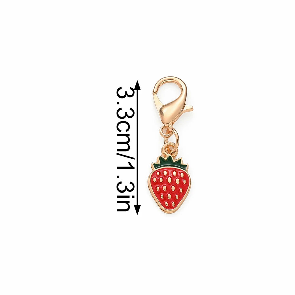 12PCS Golden Alloy Enamel Strawberry Charms - 3.3cm Random Mixed Color DIY Jewelry Accessories for Keychains, Bags & Pendants - Ice Cream Cake