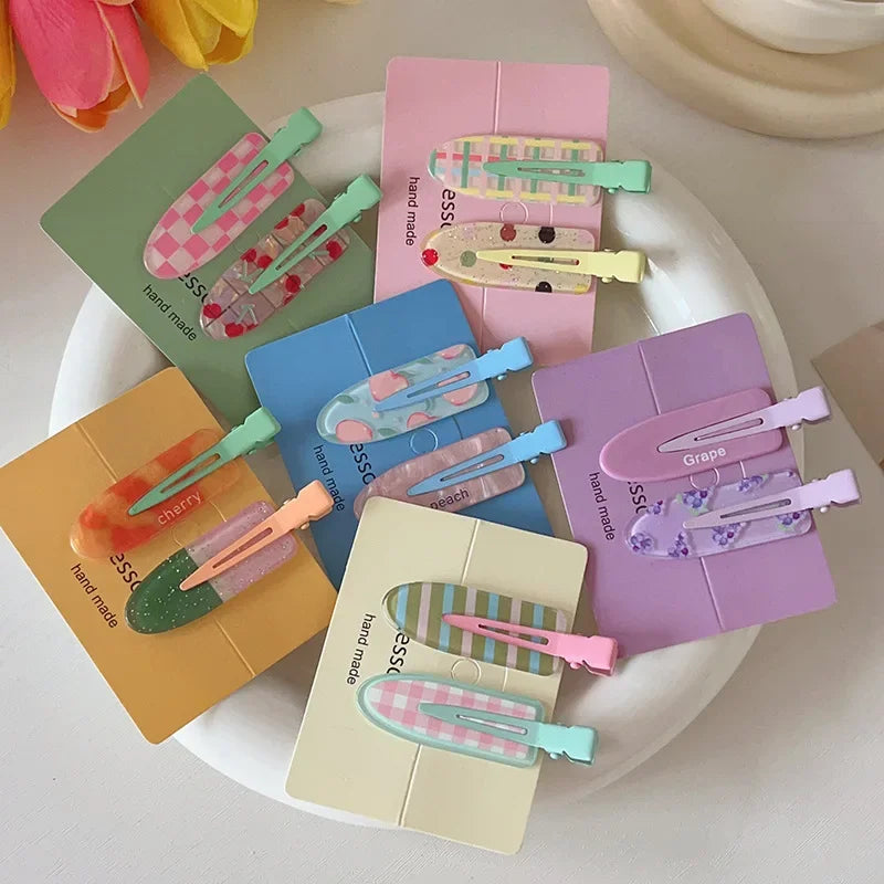2/4pcs Candy Fruit Colors Hair Clips for Girl Summer Hairpins No Crease Acrylic Barrettes Hair Side Clamp Women Hair Accessories - Ice Cream Cake
