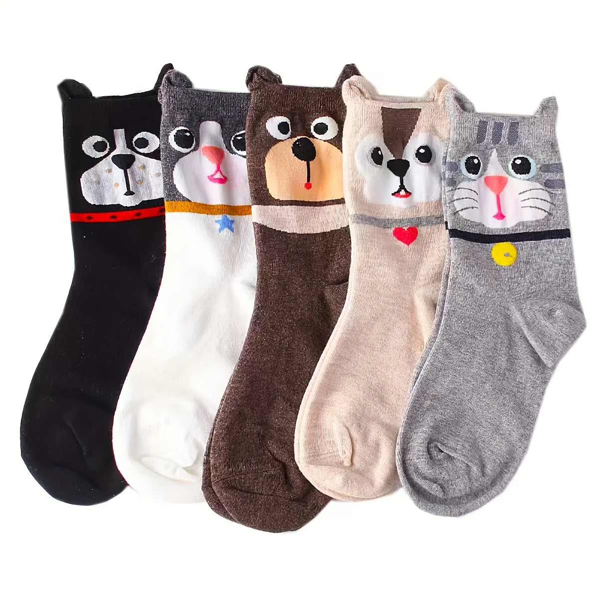 Funny Animal Crew Socks, Set of 5