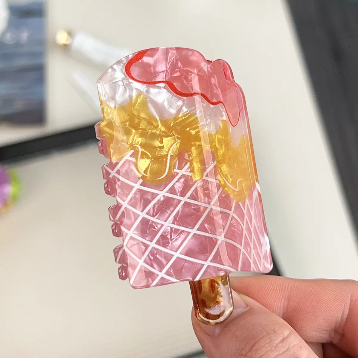 Creative Vacation Watermelon Ice Cream Hair Clip Summer Cartoon Chocolate Ice Cream Shark Clip Half-up Hair Accessory for Women - Ice Cream Cake
