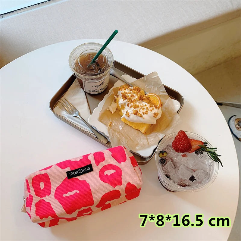 Korean Fashion Plaid Travel Makeup Kits Cosmetic Storage Bag Women Handbags Wallet Organizer Cute School Pencil Cases Pouch Bags - Ice Cream Cake