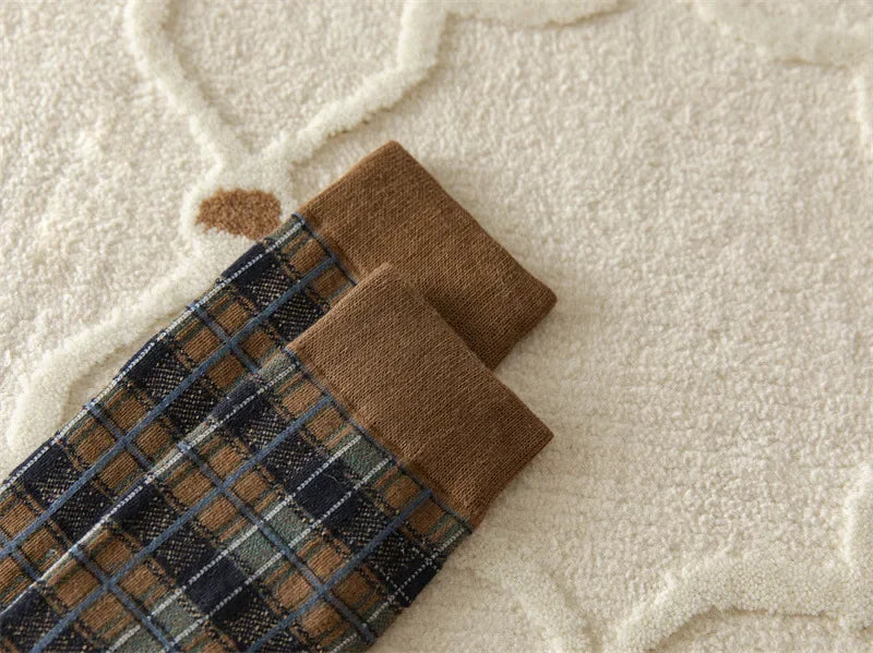 Plaid Long Socks Stocking Women Stockings Harajuku Retro Vintage JK School Girls Cotton Knee Socks Women Stockings College Style - Ice Cream Cake
