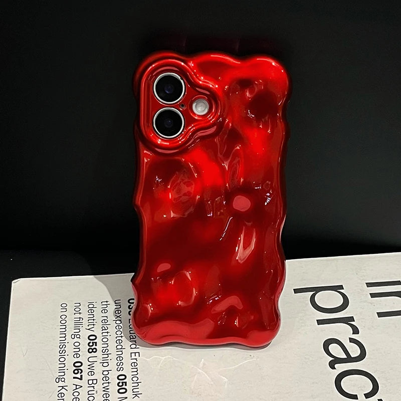 Fashion Red Wave Water Ripple TPU Phone Case For iPhone Air 11 12 13 14 16 17 Pro Max 15 Plus Anti-Fall Silicone Back Cover - Ice Cream Cake