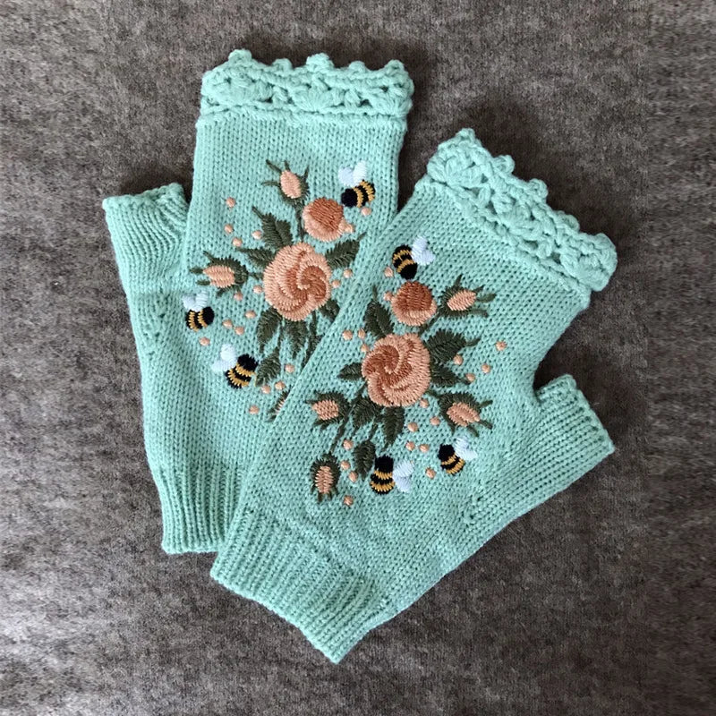 Half Finger Gloves Women Knitted Fingerless Winter Gloves Soft Crochet Bee Knitting Faux Wool Fingerless Gloves Wrist Warmer - Ice Cream Cake