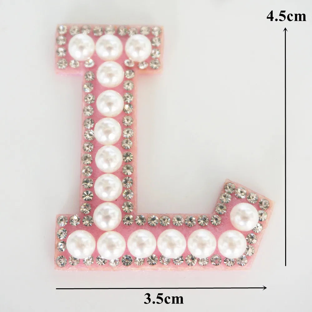 Pink A-Z Rhinestone Pearl Iron-On Patches - Ice Cream Cake