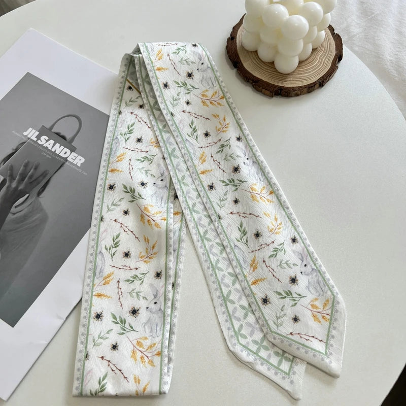 New Long Bag Scarf Women Hair Band Lady Accessories Print Skinny Scarves Headband Satin Ribbon Neck Tie Decorative Bag Scarves - Ice Cream Cake