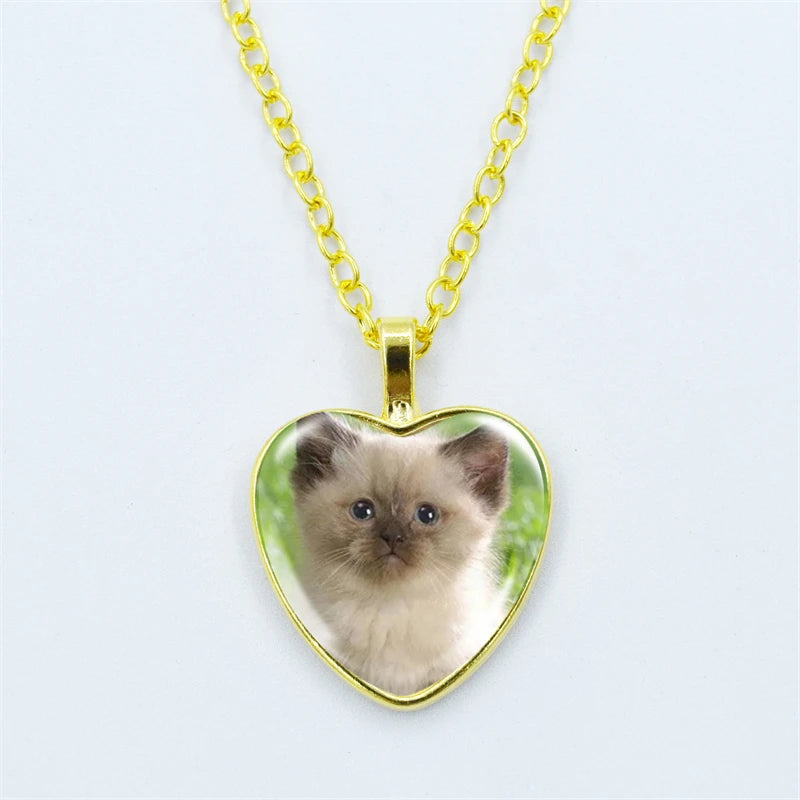 Heart Shaped Kitschy Kitty Cat Pendant Necklace