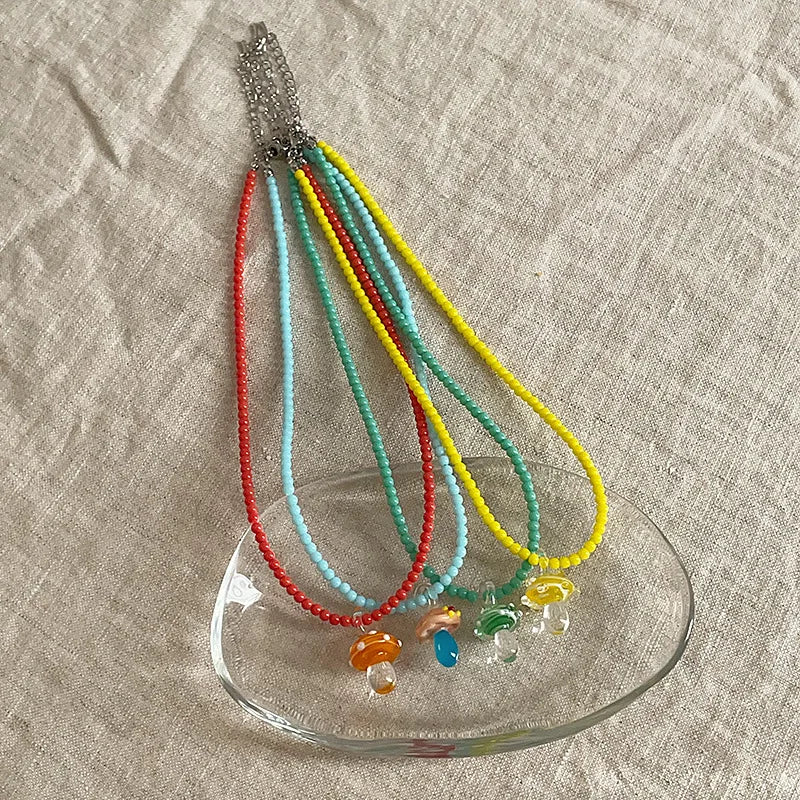 Beaded Mushroom Charm Necklace