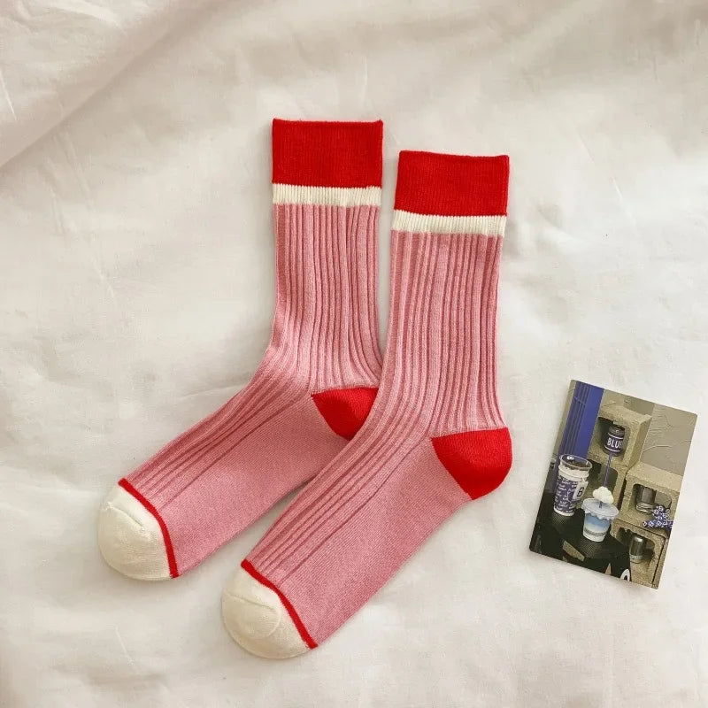 Contrast Stripe Crew Socks - Ice Cream Cake