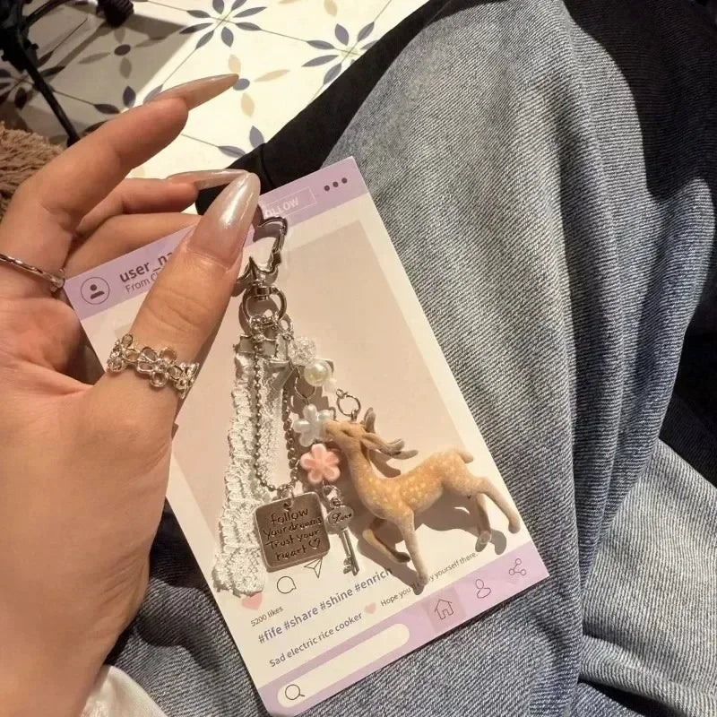Flocked Deer Coquette Clip-On Charm Keychain