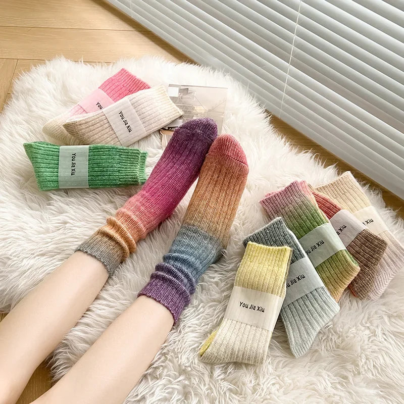 Winter Thick Warm Long Socks Gradient Wool Cashmere Kawaii Socks Women Thermal Floor Sleeping Socks New Year Gift Autumn 2025New - Ice Cream Cake