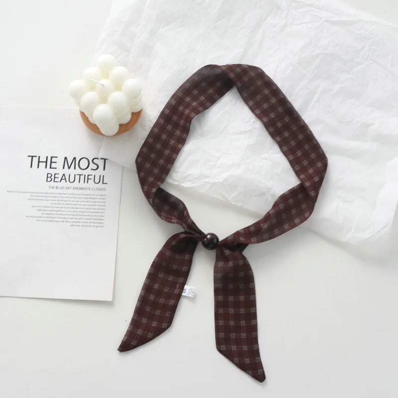 Retro Maillard Brown Floral Scarf Fashionable Old Money Style Light Luxury High-Grade Temperament Small Square Towel Lazy Scarf - Ice Cream Cake