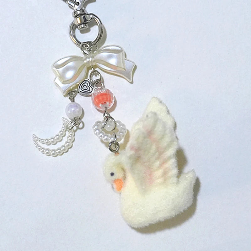 Flocked Swan Clip-On Charm Keychain