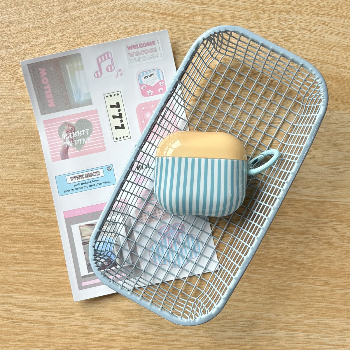 Lovely Pink Checkered Blue Stripe Pattern Dopamine Color Series Protective Earphone Case Suitable for AirPods 1 2 3 4 Pro 2 Pro3 - Ice Cream Cake