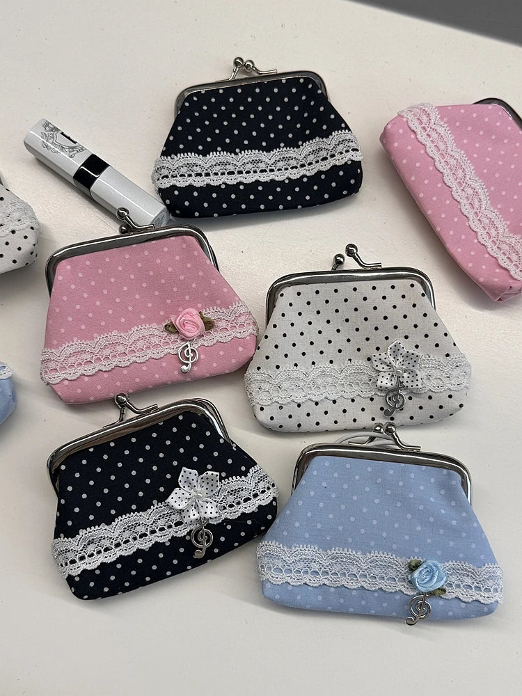 Cute Y2k Coin Purses Lady Small Wallet Wave Dot Handmade Lace Showa Rose Vintage Bag Hanging Pendant Earphone Bag Wallet - Ice Cream Cake