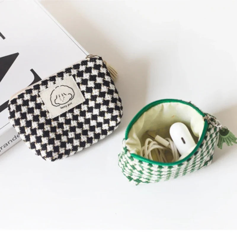 Woven Houndstooth Mini Pouch