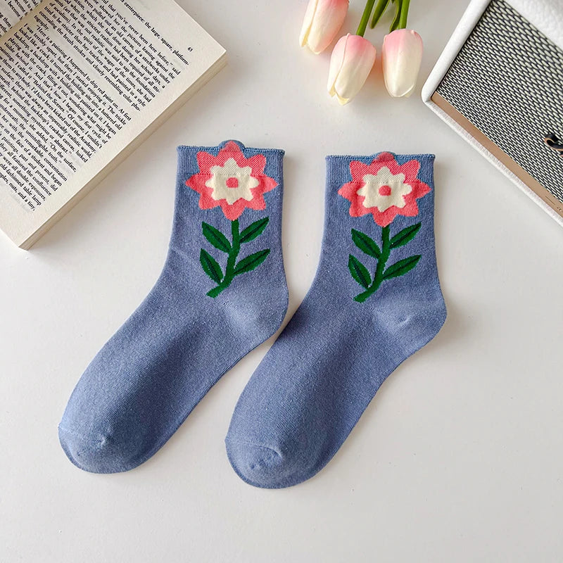 Women Socks Japanese Korean Style Cartoon Flower Rabbit Harajuku Cute Kawaii Mid Tube Breathable Casual Short Cotton Socks - Ice Cream Cake