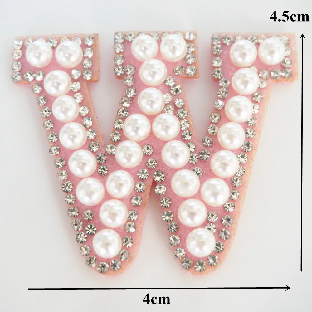 Pink A-Z Rhinestone Pearl Iron-On Patches - Ice Cream Cake