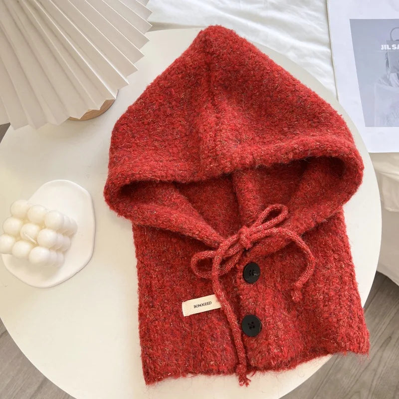 2025 New Style South Korea Balaclava Hat All-in-One Warm Keeping Ear Protection Hooded Scarf Knitted Woolen Cap - Ice Cream Cake