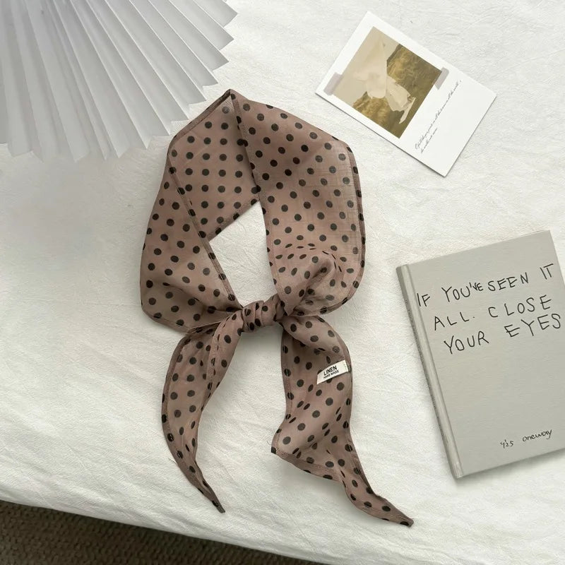 Polka Dot Scarf for Women 2026 New Spring Korean Style Artistic Retro Neck High-Grade Cotton and Linen Accessories Ornament - Ice Cream Cake