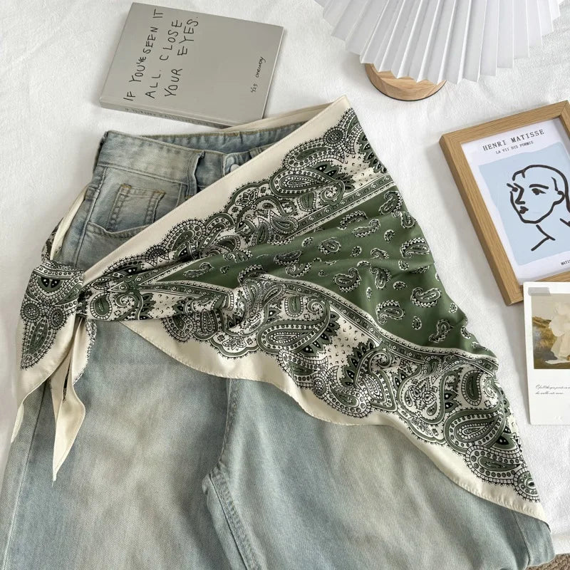 Korean-Style Multi-Functional Triangular Binder Silk Scarf High-Grade Bandage Dress Fart Curtain Tie Stoles Shawls Small Scarf - Ice Cream Cake