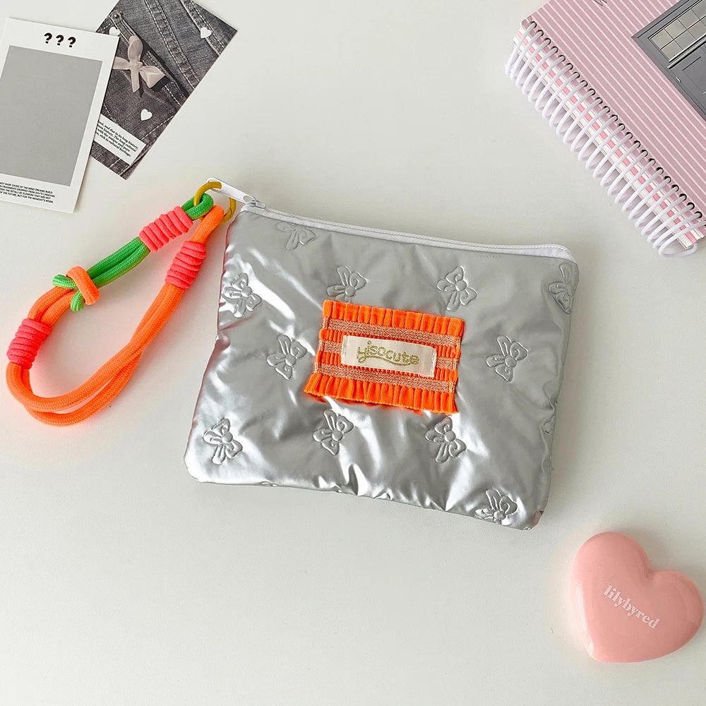 Korean Fashion Square Silver Love Makeup Bag Handbag Trendy Girls Lipstick Storage Bag Gifts Student Stationery Pencil Case New - Ice Cream Cake