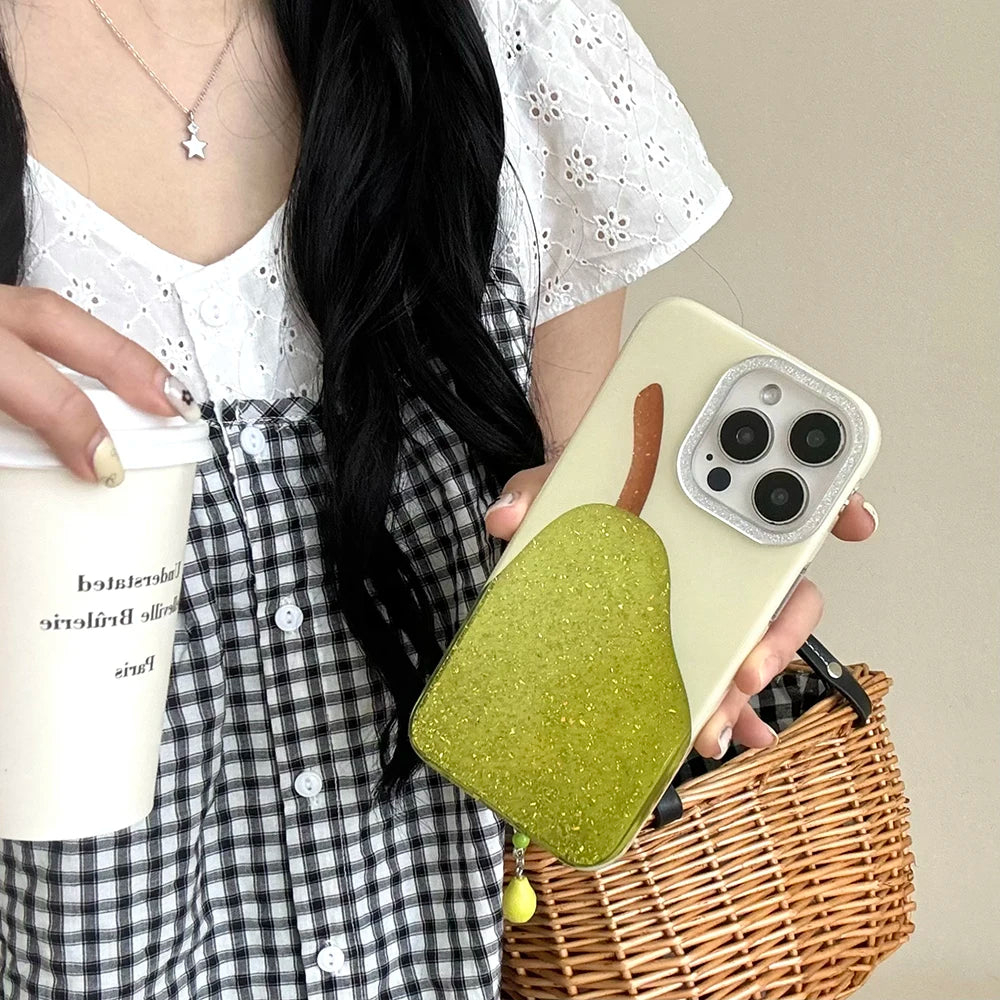 Fashion Cute Pear Glitter Bling Phone Case for iPhone 15 16 14 13 17 Pro Max Diamond Clear Luxury Transparent Cover Women Girl - Ice Cream Cake