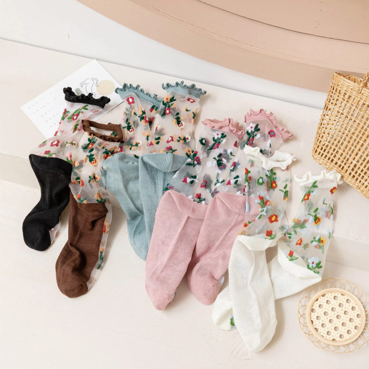 Transparent Flower Sock Set (Set of 5 Pairs)