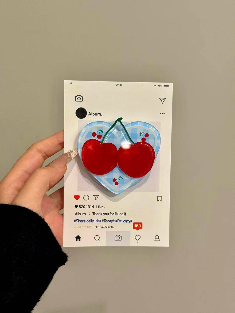 3D Cute Cherry Blue Grid Pattern Magnetic Grip Tok Phone Cases for iPhone 17pro 15 16 pro max Wireless Charge For Magsafe Cover - Ice Cream Cake