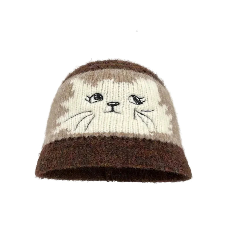 Knitted Kitty Cat Bucket Hat