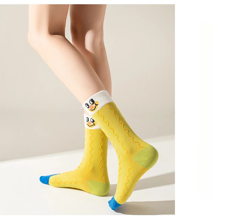 Funny Cute Cartoon Clown Casual Sports Women's Mid-tube Socks Cartoon Circus Long Cotton Socks Personality Brand Socks - Ice Cream Cake
