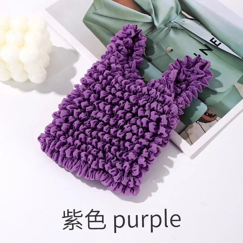 1PCS New Expansion Fold Pleated Flexible Stretch Mini Shopping Bag Large Capacity Bubble Elastic Portable Handbag Storage Bag - Ice Cream Cake