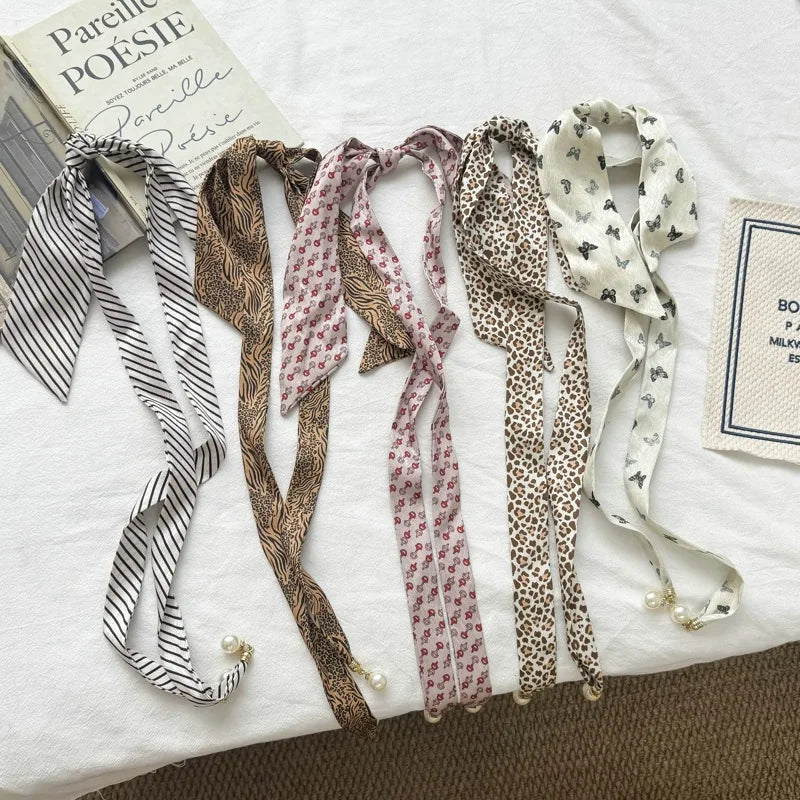 Faux Pearl Detail Skinny Scarf