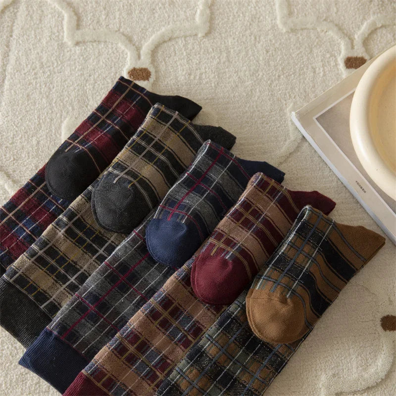 Plaid Long Socks Stocking Women Stockings Harajuku Retro Vintage JK School Girls Cotton Knee Socks Women Stockings College Style - Ice Cream Cake