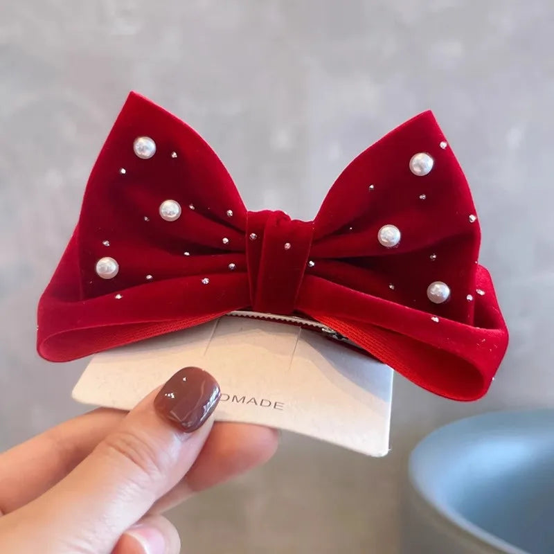 Faux Pearl Velvet Ribbon Hair Clip