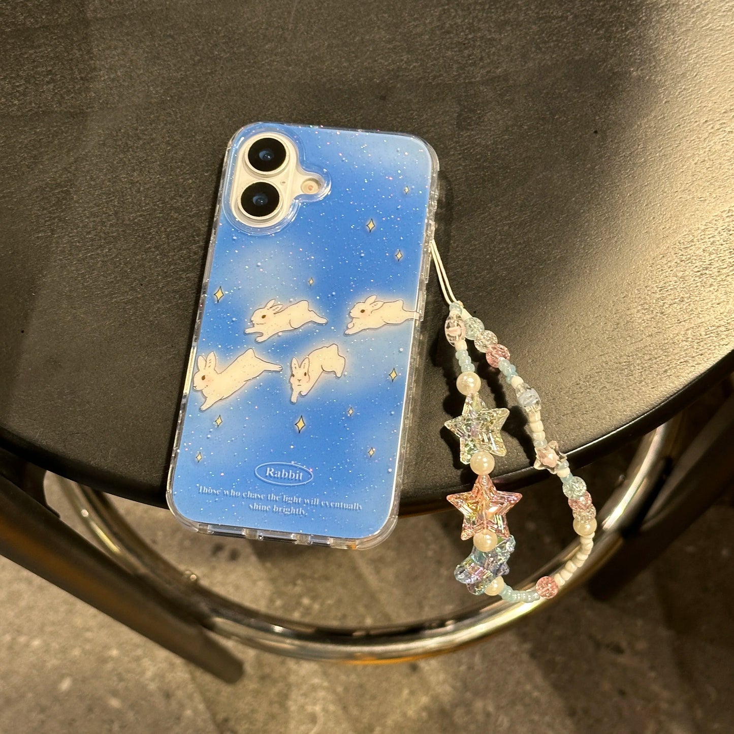 Galaxy Rabbit iPhone Case With Starry Charm Wrist Strap