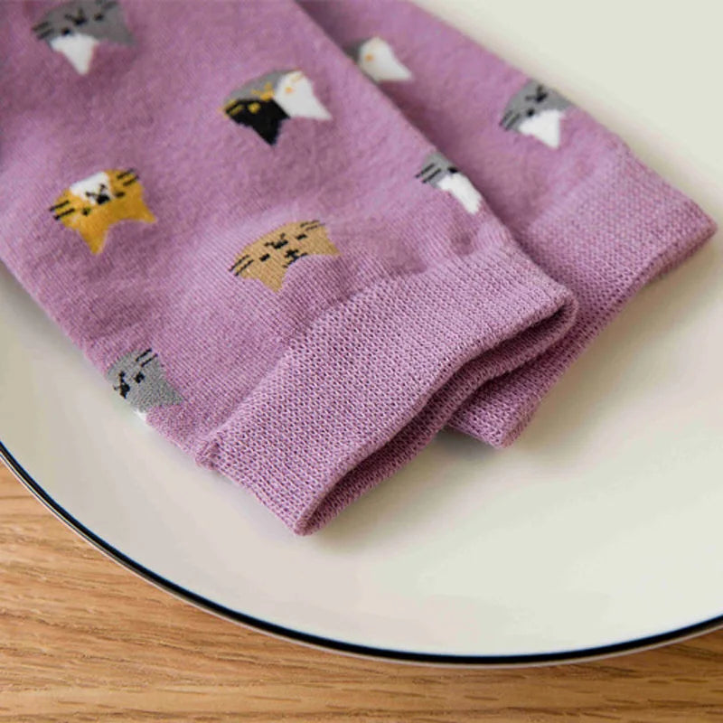 5 Pairs Cat Print Socks, Cute & Comfy All-match Mid Tube Socks, Women's Stockings & Hosiery - Ice Cream Cake